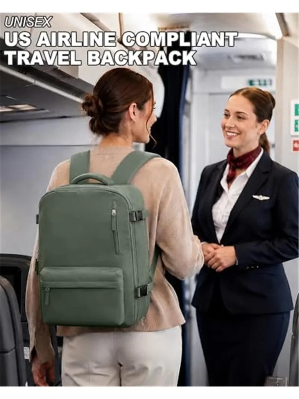 Green Travel Backpack Personal Item Under Seat Carry On Bag for Women Laptop TSA